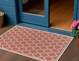 3' X 5' Red And Beige Geometric Indoor Outdoor Area Rug