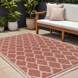 8' X 10' Red And Beige Geometric Indoor Outdoor Area Rug