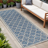 8' Navy Blue And Gray Geometric Indoor Outdoor Runner Rug