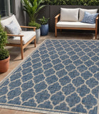 5' X 8' Navy Blue And Gray Geometric Indoor Outdoor Area Rug