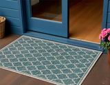 3' X 5' Teal Blue And Gray Geometric Indoor Outdoor Area Rug