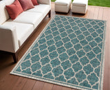 4' X 6' Teal Blue And Gray Geometric Indoor Outdoor Area Rug