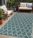 5' X 8' Teal Blue And Gray Geometric Indoor Outdoor Area Rug