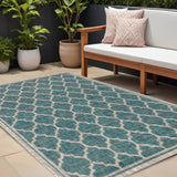 8' X 10' Teal Blue And Gray Geometric Indoor Outdoor Area Rug