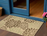 3' X 5' Sage And Brown Floral Indoor Outdoor Area Rug