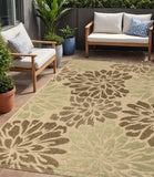 5' X 8' Sage And Brown Floral Indoor Outdoor Area Rug