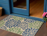 3' X 5' Navy Blue And Green Floral Indoor Outdoor Area Rug