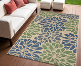 4' X 6' Navy Blue And Green Floral Indoor Outdoor Area Rug
