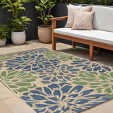 8' X 10' Navy Blue And Green Floral Indoor Outdoor Area Rug