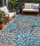 5' X 8' Navy Blue And Aqua Floral Indoor Outdoor Area Rug