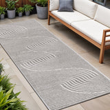 10' Gray And Ivory Striped Indoor Outdoor Runner Rug