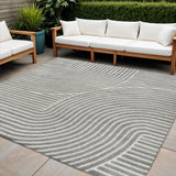 6' Gray And Ivory Square Striped Indoor Outdoor Area Rug