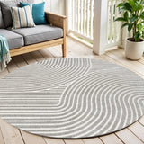 9' Gray And Ivory Round Striped Indoor Outdoor Area Rug