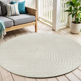 7' Ivory And Cream Round Striped Indoor Outdoor Area Rug