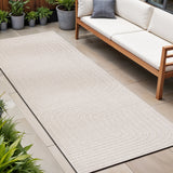 10' Ivory And Cream Striped Indoor Outdoor Runner Rug