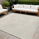7' Ivory And Cream Square Striped Indoor Outdoor Area Rug