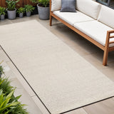 10' Ivory And Cream Striped Indoor Outdoor Runner Rug