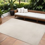 6' X 9' Ivory And Cream Striped Indoor Outdoor Area Rug