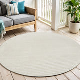 7' Ivory And Cream Round Striped Indoor Outdoor Area Rug