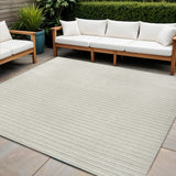 7' Ivory And Cream Square Striped Indoor Outdoor Area Rug