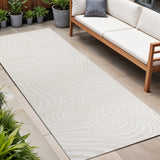 10' Cream And Ivory Abstract Indoor Outdoor Runner Rug