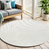 8' Cream And Ivory Round Abstract Indoor Outdoor Area Rug