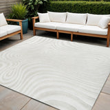8' Cream And Ivory Square Abstract Indoor Outdoor Area Rug
