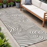 10' Gray And Ivory Abstract Indoor Outdoor Runner Rug
