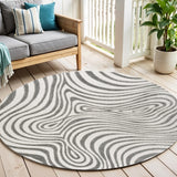 5' Gray And Ivory Round Abstract Indoor Outdoor Area Rug