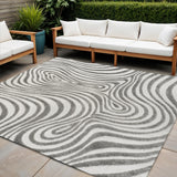 8' Gray And Ivory Square Abstract Indoor Outdoor Area Rug