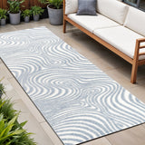 10' Light Blue And Ivory Abstract Indoor Outdoor Runner Rug