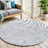 6' Light Blue And Ivory Round Abstract Indoor Outdoor Area Rug