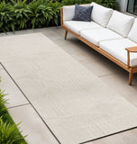 10' Ivory And Cream Striped Indoor Outdoor Runner Rug