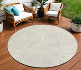 8' Ivory And Cream Round Striped Indoor Outdoor Area Rug