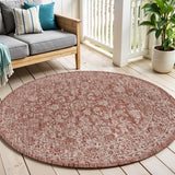 5' Red And Taupe Round Medallion Indoor Outdoor Area Rug