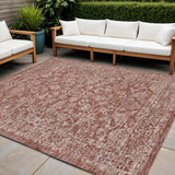 6' Red And Taupe Square Medallion Indoor Outdoor Area Rug