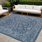 4' Navy Blue And Gray Square Medallion Indoor Outdoor Area Rug