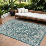 6' X 9' Teal Blue And Gray Medallion Indoor Outdoor Area Rug