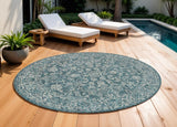 9' Teal Blue And Gray Round Medallion Indoor Outdoor Area Rug