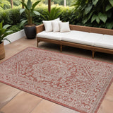 6' X 9' Red And Taupe Medallion Indoor Outdoor Area Rug