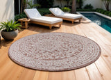 9' Red And Taupe Round Medallion Indoor Outdoor Area Rug