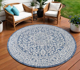 8' Navy Blue And Gray Round Medallion Indoor Outdoor Area Rug