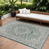 6' X 9' Teal Blue And Gray Medallion Indoor Outdoor Area Rug