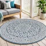 6' Teal Blue And Gray Round Medallion Indoor Outdoor Area Rug