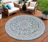 8' Teal Blue And Gray Round Medallion Indoor Outdoor Area Rug