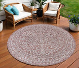 8' Red And Taupe Round Medallion Indoor Outdoor Area Rug