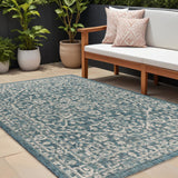6' X 9' Teal Blue And Gray Medallion Indoor Outdoor Area Rug