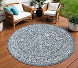 8' Teal Blue And Gray Round Medallion Indoor Outdoor Area Rug