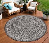 9' Black And Gray Round Medallion Indoor Outdoor Area Rug