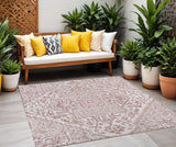 4' Red And Taupe Square Medallion Indoor Outdoor Area Rug